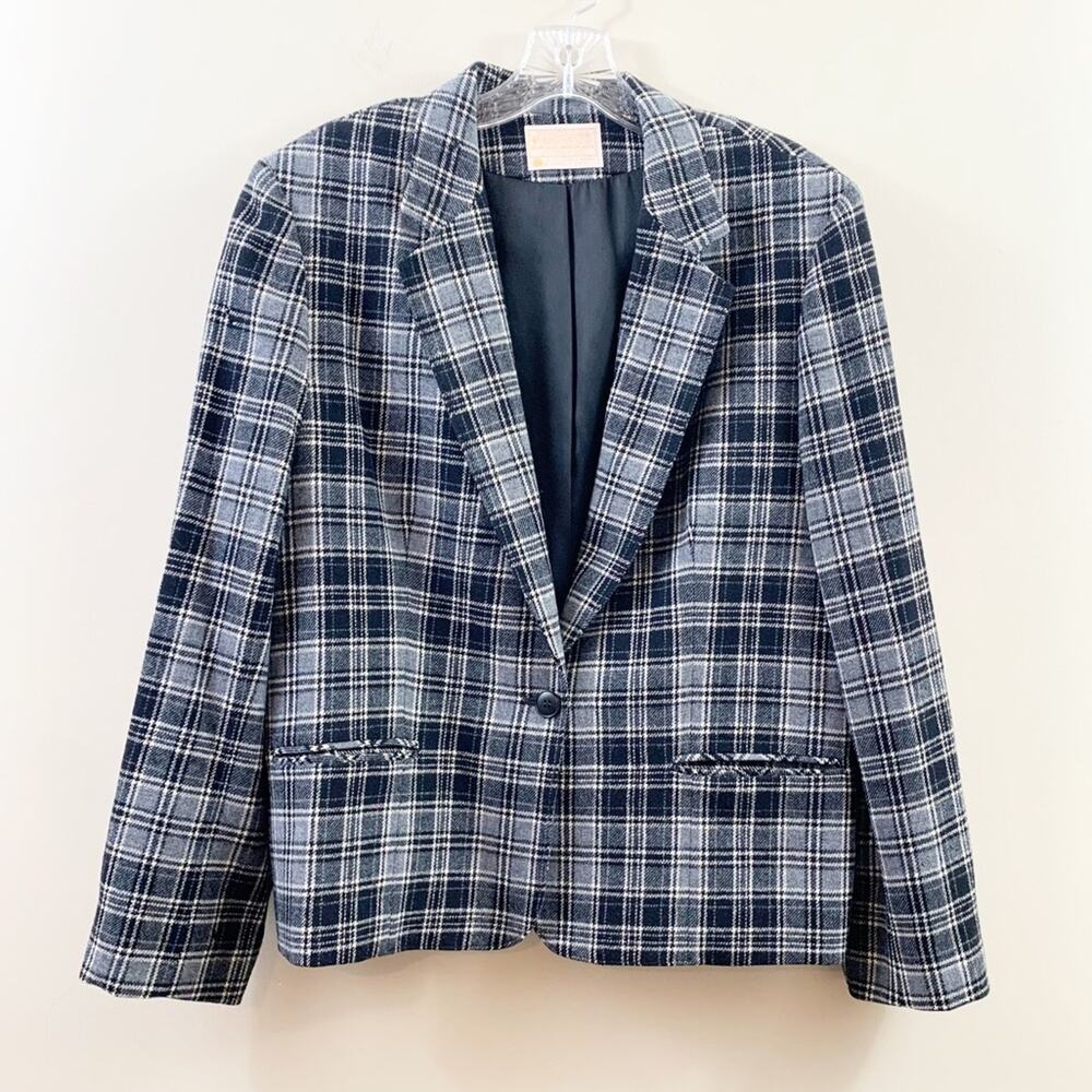 Pendleton Virgin Wool Plaid Black/Gray Blazer Jacket